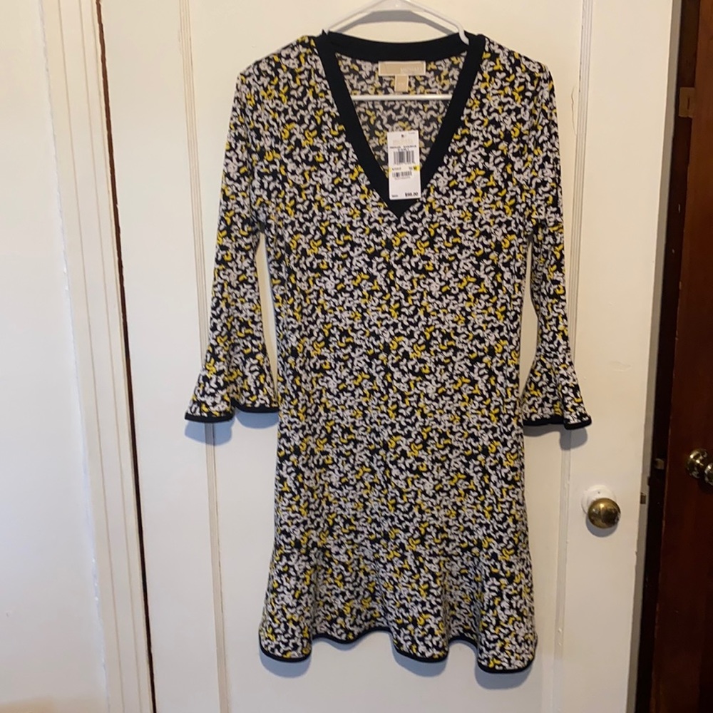 MICHAEL Michael Kors mini dress with butterflies long bell sleeves and V-neck - Picture 1 of 8